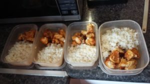 prepped chicken and rice